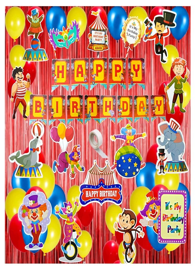 FI - FLICK IN Circus Latex & Paper Circus Theme Birthday Decoration Foil Curtain Cutouts Carnival Birthday Party Decorations (Pack of 60, Multicolor) - Image 1
